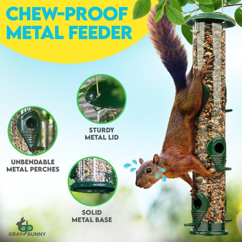 Gray Bunny Metal Bird Feeders for Outdoors Hanging  6-Port Metal Bird Feeder Tube  Durable  Chew-Proof and Rust-Proof  16 Inches - Image 3
